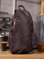 Large leather sling bag for big guys - side view showing form and strap