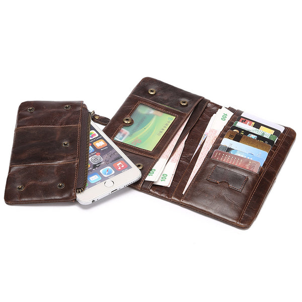 Vintage Trifold Leather Long Wallet for Guys Cool Leather Long Wallet for Men