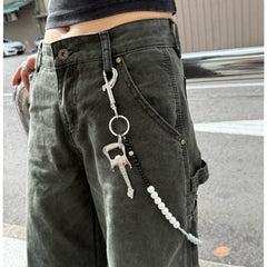 White Ball Pants Chain Ball Wallet Chain Stone Beaded Wallet Chain Rock Bead Wallet Chain - iChainWallets