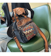 Canvas Convertible Boho Backpack Crossbody Bag Black Gray Canvas Convertible Boho Crossbody Handbags - Feltify