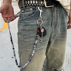 Blue Ball Pants Chain Ball Wallet Chain Stone Beaded Wallet Chain Long Bead Wallet Chain - iChainWallets