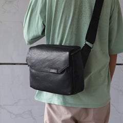 Black Leather Messenger Bag - Side View