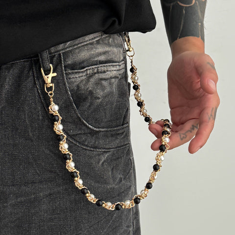 White&Black  Beaded Wallet Chain - iChainWallets