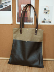 Canvas Tote Bags Khaki&Coffee Canvas Leather Tote