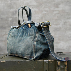 Blue Denim Tote Handbag Denim Tote Bag Distressed Denim Tote Shoulder Bag - Feltify
