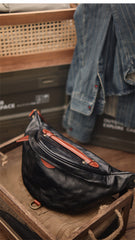 Black Leather Fanny Bag Mens Leather Fanny Pack Crossbody - iwalletsmen