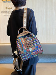 Black Gray Embroidery Canvas Boho Backpack Boho Crossbody Bag for Women - Feltify