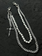 Pearl Wallet Chain Mens Ball Wallet Chain with Cross - iChainWallets