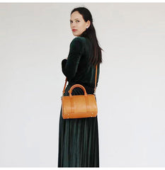 Womens Brown Leather Boston Handbag Vintage Boston Crossbody Bag Shoulder Bag for Ladies