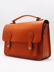 Womens Red Brown Leather Satchel Crossbody Bag Handmade School Handbag Shoulder Bag for Ladies