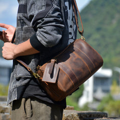 Brown Leather Barrel Crossbody Bag