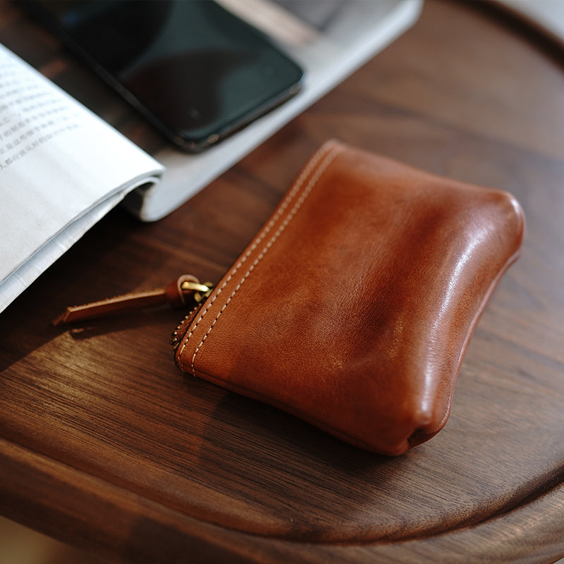 Small Leather Zip Coin Purse, Orange | Coin Purses | SageBrown