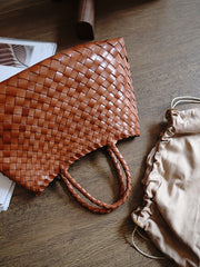 Brown Womens Braided Leather Handbag Womens Braided Handbag Purse for Ladies