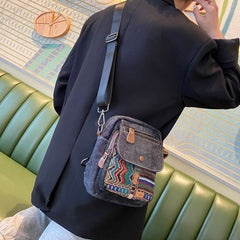 Boho Canvas Sling Bag Crossbody Bag Crossbody Backpack Canvas Boho Embroidery Shoulder Bag - Feltify