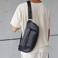 Black Leather Chest Bag Back View
