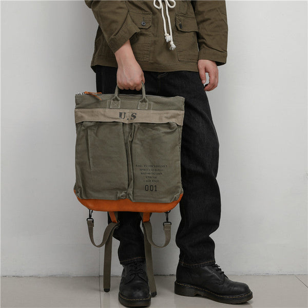 Army Green Canvas Mens Backpack Canvas Army - Back View