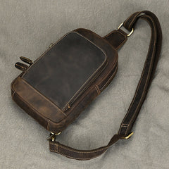 mens one strap backpack Brown Leather Men's Sling Bag Sling Pack Leather Chest Bag One Strap Backpack For Men