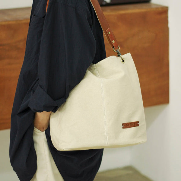 Womens Canvas Tote Bag White Canvas Shoulder - Back View