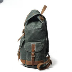 Green Waxed Canvas Backpack Waxed Cotton Backpack Large Canvas And Leather Backpack - 