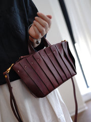 Vintage Black Leather Splicing Handbag Tote Women Handmade Tote Shoulder Bag for Women