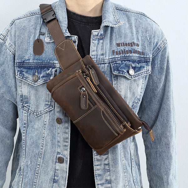 Brown Leather Waist Bag for Men