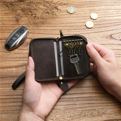 Leather Key Holder Wallet Mens Leather CarKey Fob Wallet Zipper Leather Key Wallet 