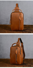 Brown Leather Sling Bag for Men Full Grain Leather Sling Bag - iwalletsmen