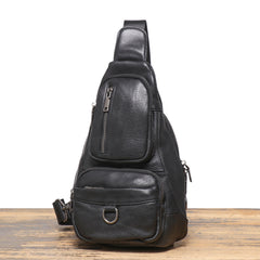 Black Leather Sling Bag For Men Leather Sling Pack Black Mens Sling Pack - EverHandmade