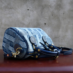 Small Denim Boston Bag Denim Handbags for Women Blue Denim Crossbody Bag for WOmen - Feltify