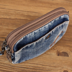Denim Wristlet Bag Denim Small Phone Bag Blue Small Jean Shoulder Bag Jean Mini Crossbody Bag - Feltify
