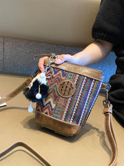 Embroidery Canvas Small Boho Crossbody Bag Boho Canvas Small Bucket Shoulder Bag - Feltify