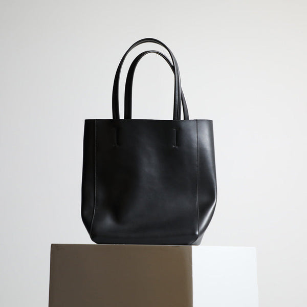 Womens Black Leather Vertical Tote Purse Womens - Back View