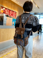 Black Gray Embroidery Canvas Backpack Boho Backpack Womens Vintage Boho Style Backpack - Feltify