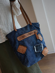 Denim Shoulder Blue Jean Bags Bag Large Denim Tote Crossbody Bag Jean Tote Bag - Feltify