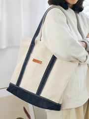 Womens White&Blue Shopping Canvas Tote Bag White Large Canvas Book Tote