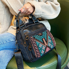 Canvas Convertible Boho Backpack Crossbody Bag Black Gray Canvas Convertible Boho Crossbody Handbags - Feltify