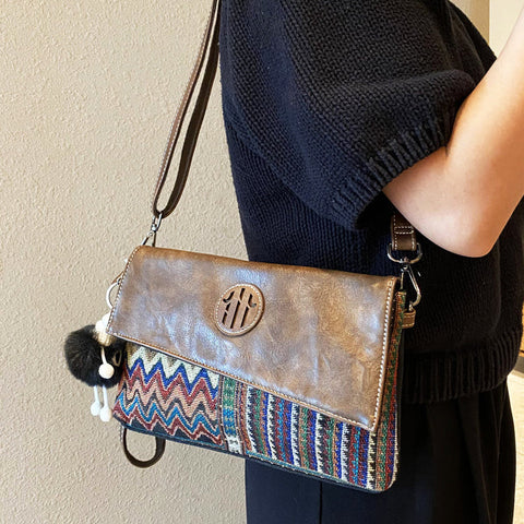 Bohemian Canvas Boho Crossbody Bag Women Canvas Boho Wristlet Purse Convertible Embroidery Canvas Bag