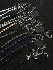 White Beaded Wallet Chain Womens White Lavastone Long Bead Wallet Chain with Keyring - iChainWallets