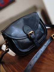 Vintage Black Womens Small Saddle Shoulder Bag Small Satchel Side Bag Crossbody Purse for Ladies