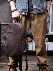 Sling bag for big man - top handle and antique bronze zipper detail