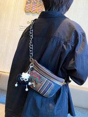 Boho Sling Bag Boho Crossbody Bag Embroidery Canvas Small Waist Bag Boho Shoulder Bag - Feltify
