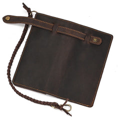 Brown Leather Biker Wallet Biker Chain Wallet with Briaded Leather Wallet Chain - iwalletsmen