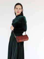 Womens Coffee Small Leather Barrel Crossbody Bag Vintage Barrel Shoulder Bags for Ladies