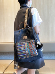 Boho Style Backpack Womens Canvas Backpack Black Gray Embroidery Vintage Boho Backpack - Feltify