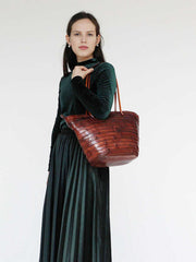 Womens Brown Leather Bucket Tote Purse Vintage Tote Shopper Shoulder Bag for Ladies