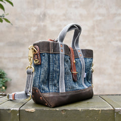 Small Blue Denim Mini Tote Bag Denim Leather Handbag Denim Mini Tote Crossbody Bag - Feltify