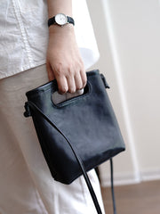 Vintage Womens Brown Leather Small Square Handbag Shoulder Bag Purse for Women