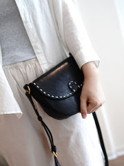 Vintage Womens Brown Leather Small Saddle Handbag Shoulder Bag Purse for Women