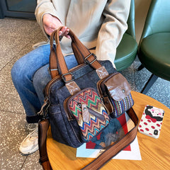 Black Gray Denim Crossbody Bags Embroidery Jean Bag Black Gray Denim HandBags Jean Shoulder Bag - Feltify