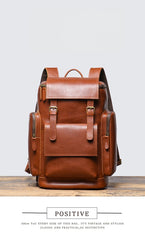 Brown Large Leather Backpack for 15 inch Laptop Mens Large Leather Backpack - iwalletsmen